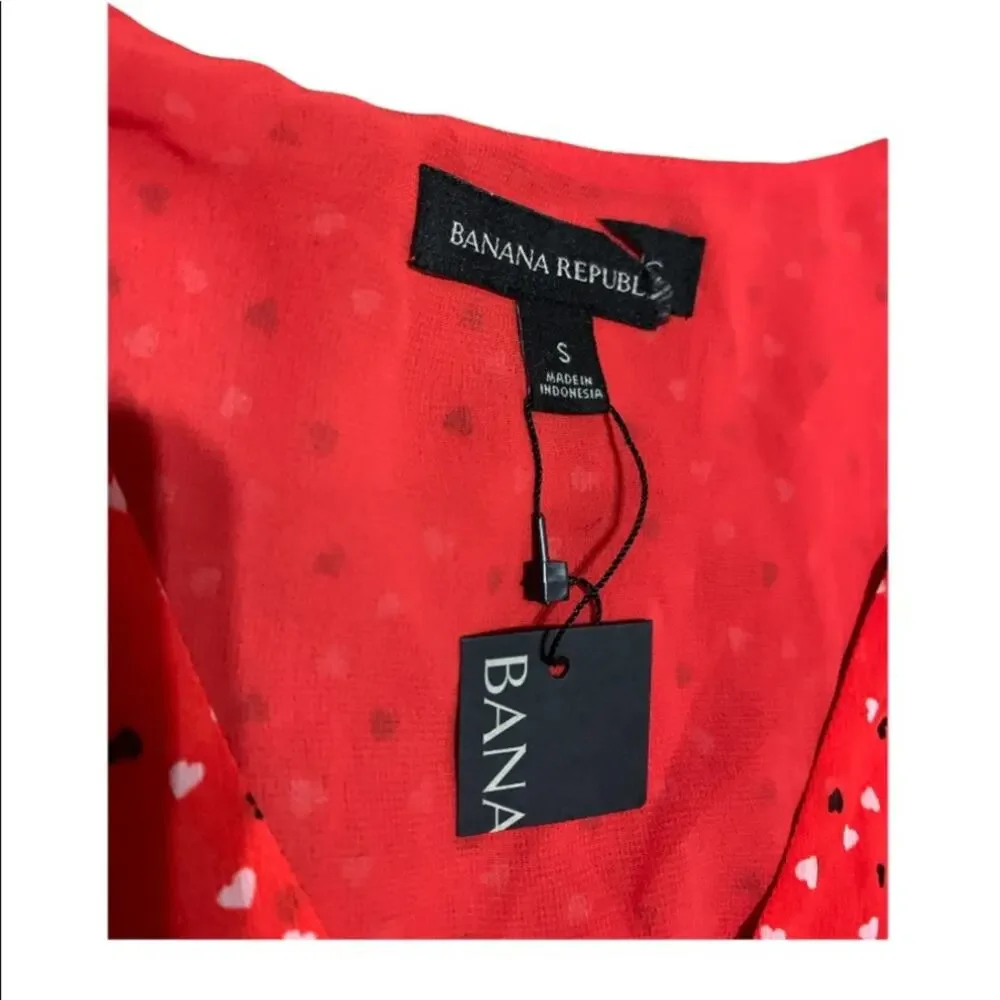 Banana Republic Red Puff Sleeve Top Size Small